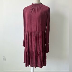 Long Sleeve Burgundy Midi Dress- M